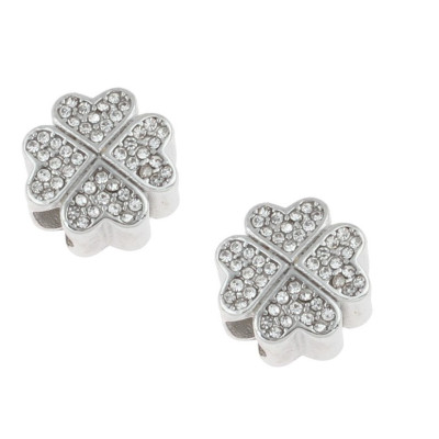 Beads of quatrefoil with surgical steel crystal chatons