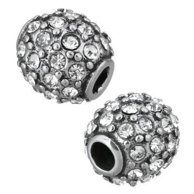 Bead oval of surgical steel with chatons