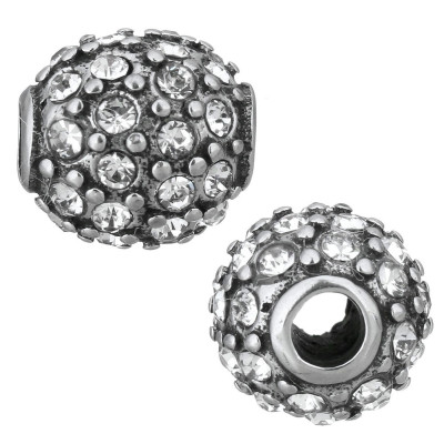 Bead oval of surgical steel with chatons