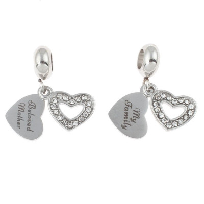 Heart pendant with inscription My family of surgical steel