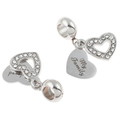 Heart pendant with inscription My family of surgical steel