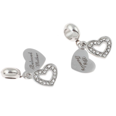 Heart pendant with inscription My family of surgical steel