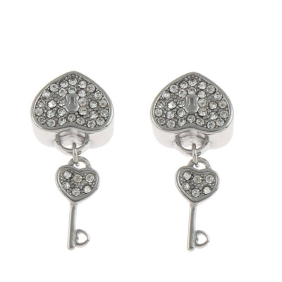 Heart bead with crystal chatons with a surgical steel key