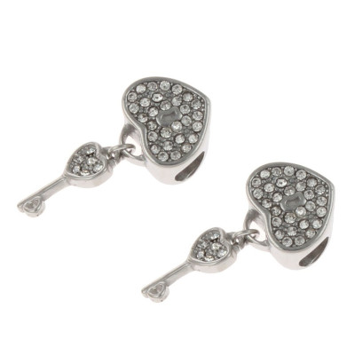 Korálek srdíčko se šatony Crystal s klíčkem chirurgické oceli