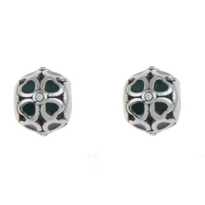 Bead with large cloverleaf green enamel surgical steel