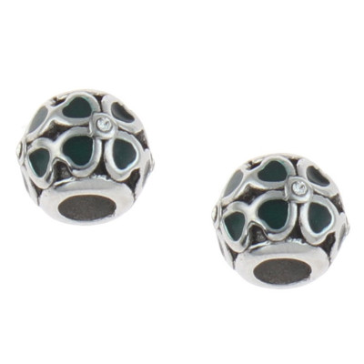 Bead with large cloverleaf green enamel surgical steel