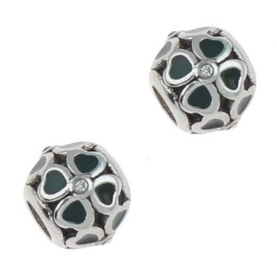 Bead with large cloverleaf green enamel surgical steel