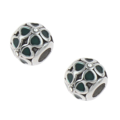 Bead with large cloverleaf green enamel surgical steel