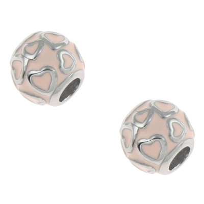 Bead decorated with hearts in two color variants of surgical steel