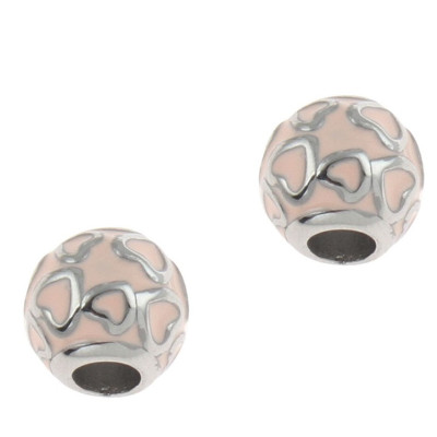 Bead decorated with hearts in two color variants of surgical steel