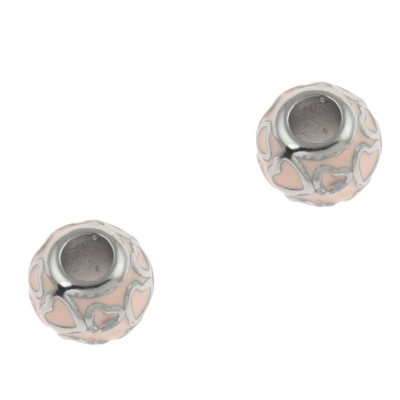 Bead decorated with hearts in two color variants of surgical steel