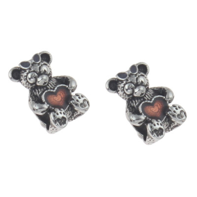 Korálek plyšový medvídek s barevným srdíčkem chirurgická ocel