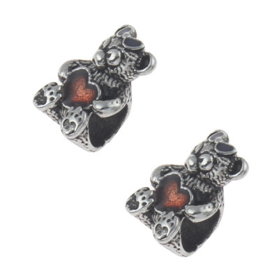 Bead plush teddy bear with colored heart surgical steel