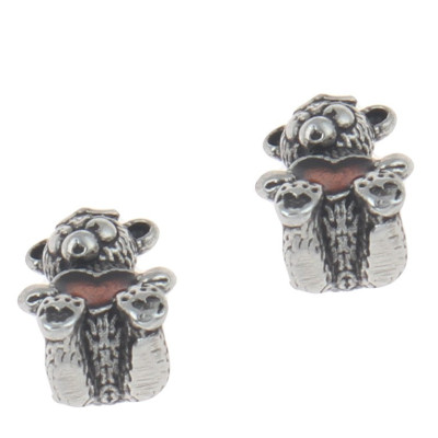 Bead plush teddy bear with colored heart surgical steel