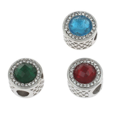 Stainless steel bead with colored stone