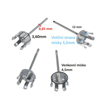 Surgical steel six-arm ears, size 4,5mm