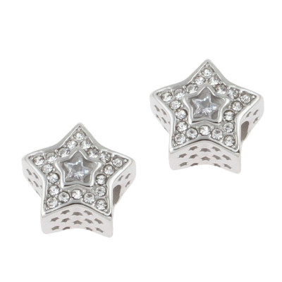 Star bead with Crystal chat and colored star in the middle of surgical steel