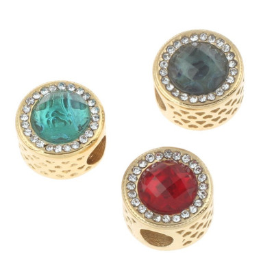 Bead in gold plating with colored surgical steel stones