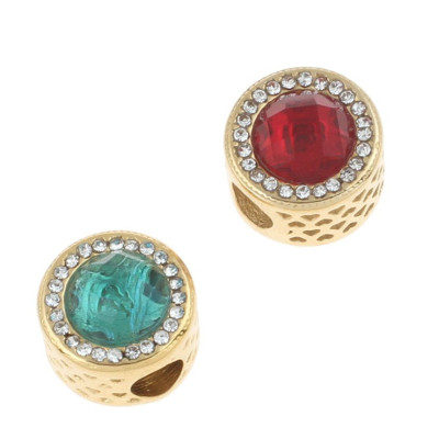 Bead in gold plating with colored surgical steel stones