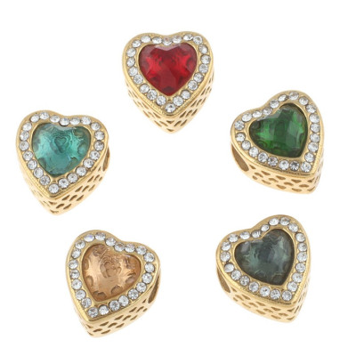 Bead in gold galvanizing heart with colored surgical steel stones