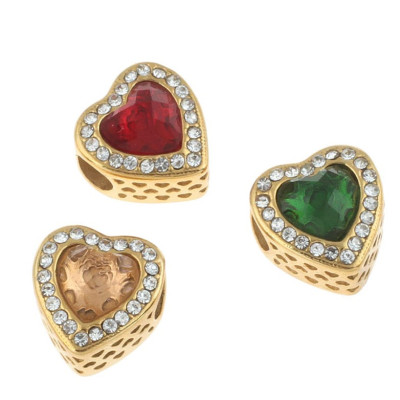 Bead in gold galvanizing heart with colored surgical steel stones