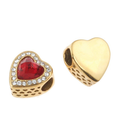 Bead in gold galvanizing heart with colored surgical steel stones