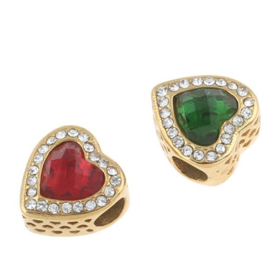 Bead in gold galvanizing heart with colored surgical steel stones
