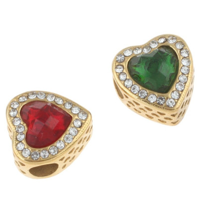 Bead in gold galvanizing heart with colored surgical steel stones