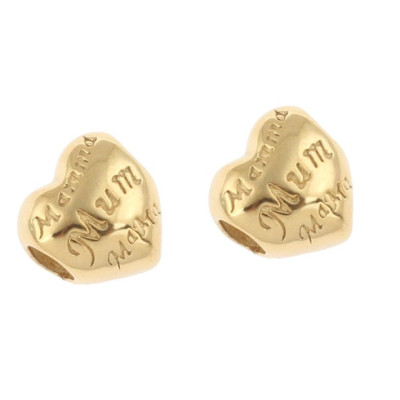 Bead heart with lettering MUM in gold galvanized surgical steel