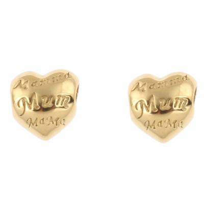 Bead heart with lettering MUM in gold galvanized surgical steel