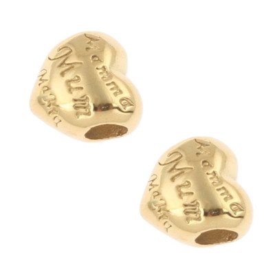Bead heart with lettering MUM in gold galvanized surgical steel