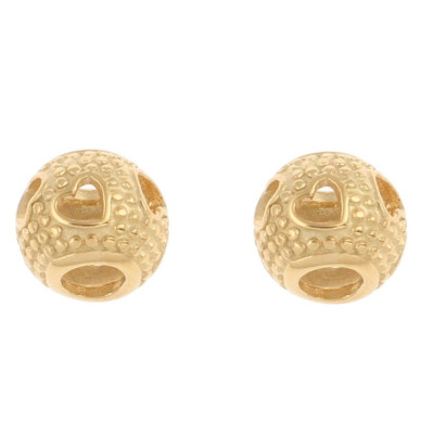 Bead with pressed hearts surgical steel gold plating