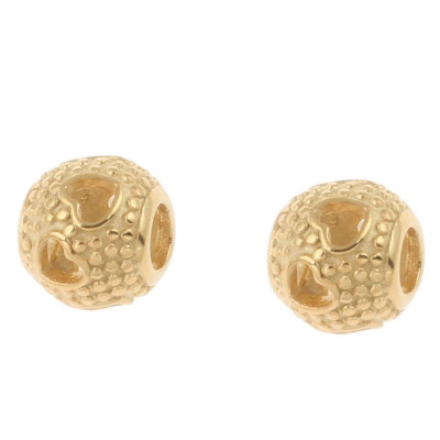 Bead with pressed hearts surgical steel gold plating