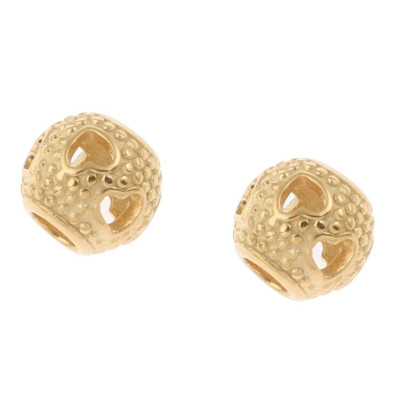 Bead with pressed hearts surgical steel gold plating