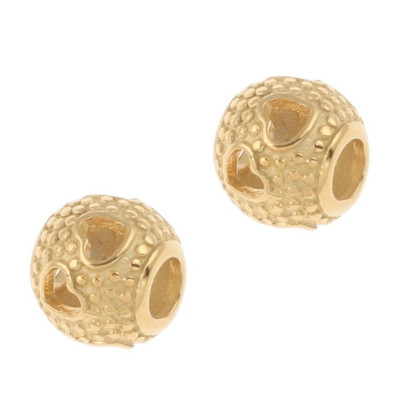 Bead with pressed hearts surgical steel gold plating