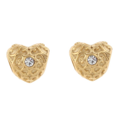 Heart bead with ornaments and golden rhinestone galvanized surgical steel