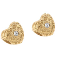 Heart bead with ornaments and golden rhinestone galvanized surgical steel