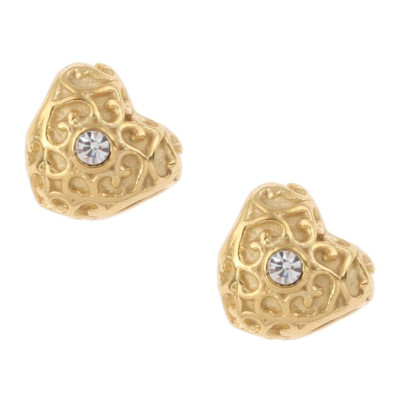 Heart bead with ornaments and golden rhinestone galvanized surgical steel