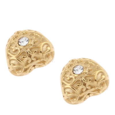 Heart bead with ornaments and golden rhinestone galvanized surgical steel