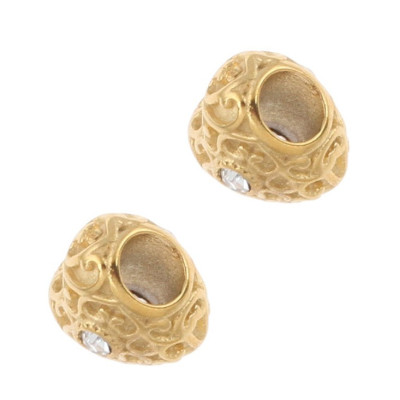 Heart bead with ornaments and golden rhinestone galvanized surgical steel