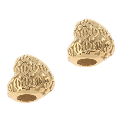 Bead heart decorated with hearts and lips gold galvanized surgical steel