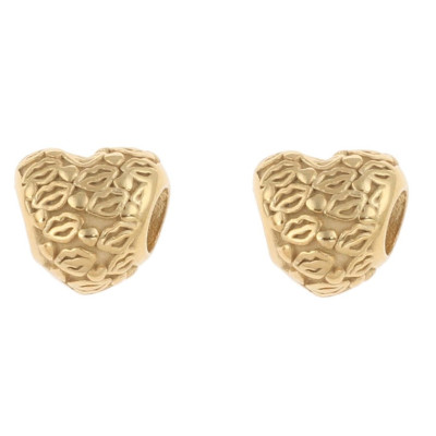 Bead heart decorated with hearts and lips gold galvanized surgical steel
