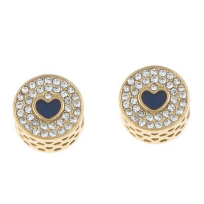 Bead decorated with heart and chatons gold galvanized surgical steel