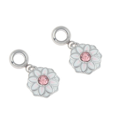 Pendant flower with pink rhinestone surgical steel