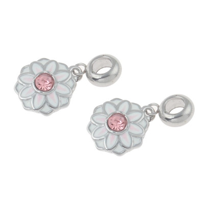 Pendant flower with pink rhinestone surgical steel