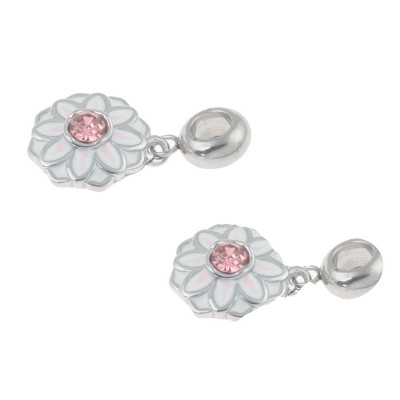 Pendant flower with pink rhinestone surgical steel