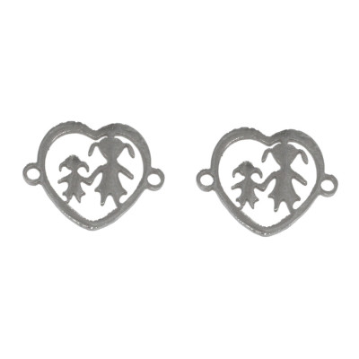Heart connector with two children in the middle of surgical steel two color variants