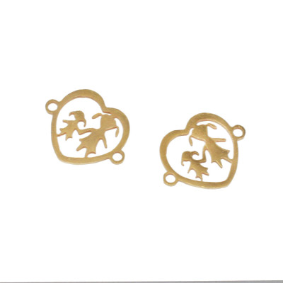 Heart connector with two children in the middle of surgical steel two color variants