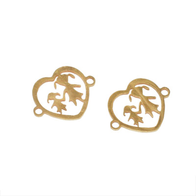 Heart connector with two children in the middle of surgical steel two color variants