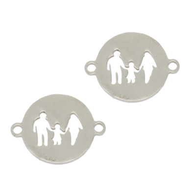 Konektor placička se siluetou rodiny s jedním dítětem chirurgická ocel dvě barevné varianty